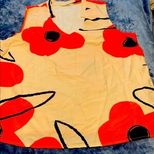 Floral Sleeveless Top - Orange and cream